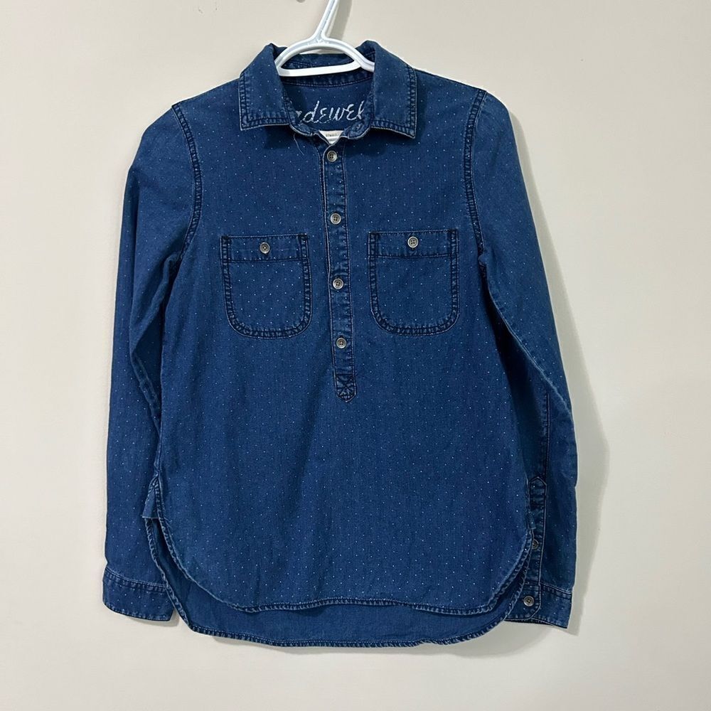 Madewell Chambray Polka Dot Long Sleeves Top